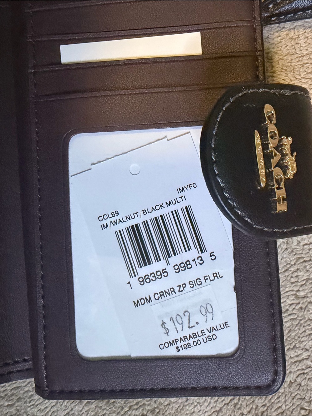 Coach Walnut Leather Cardholder Wallet with Gold Logo - Picture 2 of 2